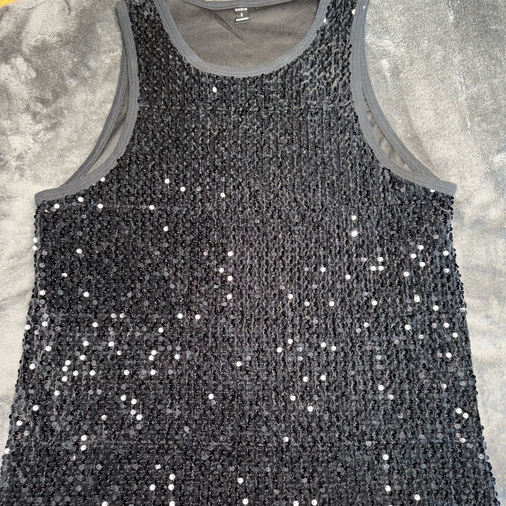 SHEIN Unisex Black Sequin Tank Top